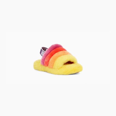 UGG Rainbow Fluff Yeah Yellow Multicolor Slippers for Kids (IBYS32480)